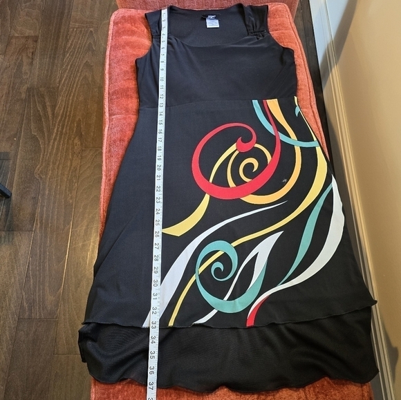 Libra Sleeveless Black Dress Layered Multi-Colored Skirt & Shoulder Detail Sz. S - Picture 10 of 11